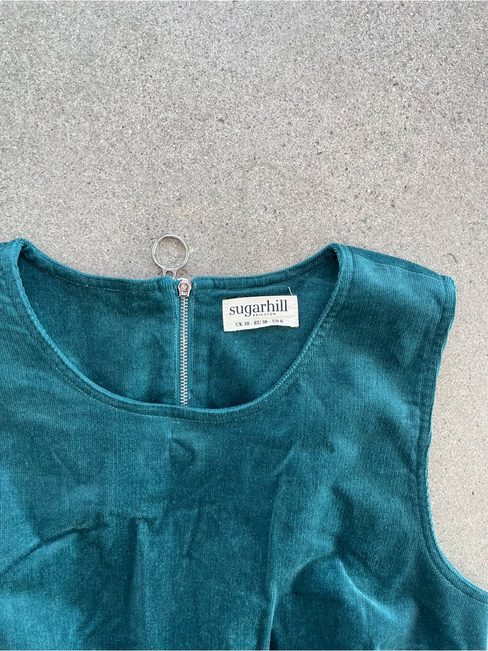 Sugarhill Brighton Teal Corduroy Mini Dress Patch Pockets Back Zip Cottagecore - Picture 7 of 7